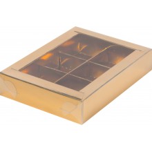 Коробка для конфет на  6шт золото с прозрачной крышкой